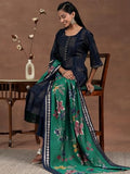 Libas Womens Printed Silk Blend Straight Kurta With Trousers And Dupatta Blue S 36880