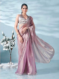 Womanista Women'S Jimmychoo Solid Pink Saree Embellished Lace With Un-Stitched Blouse