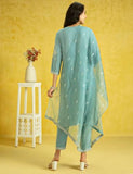 Kaari Rayon Staple 3 PCS Women Kurta Set (KAAAW24WSKD-82022_Indian Ocean Blue_2XL)