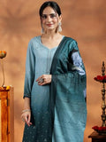 Libas Womens Embellished Muslin Straight Kurta With Trousers And Dupatta Green L