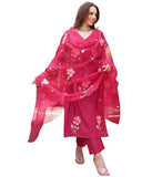 Anni Designer Women'S Rayon Blend Straight Printed Kurta With Pant & Dupatta (Roka Rani_3Xl_Pink_Xxx-Large),Pink,3XL