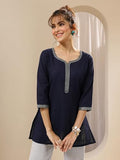 Libas Women'S Cotton Embellished Straight Kurtis (29655_Blue_M)