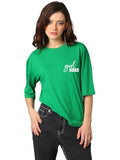 KOTTY Women's Cotton Blend Printed Oversized T-Shirts,Fern Green_324