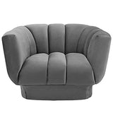 Modway Entertain Vertical Channel Tufted Performance Velvet Accent Lounge Armchair In Gray