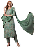 Anni Designer Women'S Rayon Blend Printed Straight Kurta With Pant & Dupatta (Vice Green-Vks02_L_Green_Large),Green,L