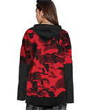 Eyebogler Women'S Trendy Hooded Neck Full Sleeves Loose Fit Printed T-Shirt,Red BlackApparel,M