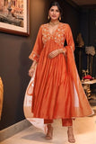 Gosriki Women'S Rayon Viscose Anarkali Embroidered Kurta With Pant & Dupatta (Kanakam Orange-Vks02-Gs_L_Orange_Large),Orange,,B0F8QBVMVD