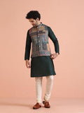 Kisah Men'S Ethnic Wear Regular Fit Printed Cotton Blend Multi-Green Nehru Jacket-40
