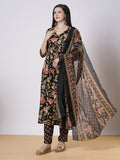 Gosriki Women'S Rayon Viscose Printed Anarkali Kurta With Pant & Dupatta (Belono Black-Vks01-Gs_Xxl_Black_Xx-Large),Black,2,B0DTK72SYV