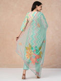 Anni Designer Women'S Rayon Blend Straight Printed Kurta With Pant & Dupatta (Zaggu Pista_S_Pista_Small),Pista,S,Rayon Blend,Regular,Dupatta