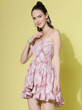 Oomph! Women'S Western & Fusion Wear Smocked Mini Dress For Women Western Pink - Md936,Barbie Pink,Barbie Pink,M