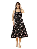 Oomph! Women'S Western & Fusion Wear Printed Crepe Dress For Women Smocked Bodice Black - Md1029,Ebony Black,Ebony Black,M