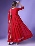 Wedani Women'S Georgette Solid Anarkali Dress Maroon,MAROON,L,,,