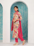 Anni Designer Women'S Cotton Blend Printed Straight Kurta With Pant & Dupatta (Ruth Pink-Nw_L_Pink_Large),Pink,L,Cotton Blend,Regular,