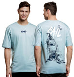 ADRO Oversize T Shirt for Men | Drop Shoulder T Shirt | Mens Oversize T-Shirt | 220 GSM Cotton Oversize Tshirt | Trendy Front and Back Printed T Shirt|OVR24-L1-SAIL-SK-L Sky Blue,Sky Blue