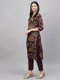Anni Designer Women'S Cotton Blend Straight Printed Kurta With Pant (Paajas Wine_S_Wine_Small),Wine,S,Cotton Blend,Paajas_1425,Kurta