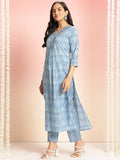 Gosriki Women'S Rayon Viscose Straight Printed Kurta With Pant (Nikalu Blue-Gs_Xl_Blue_X-Large),Blue,,B0DT77ZG8G