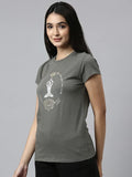 Enamor Essentials Short Sleeve Round Neck Slim Fit Stretch Cotton Tshirt For Womens-E147 (E147_Ash Grey_L)