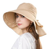 Venzina Polyester Sun Hats For Women Girls Fashion Wide Brim Hat Sun Uv Protection Summer Hats With Ponytail Hole Back Neck Flap