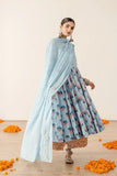 Gosriki Women'S Rayon Blend Anarkali Printed Kurta With Palazzo & Dupatta (Sujawali Blue-Gs_S_Blue_Small),Blue,,B0DFPT7WT1