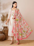 Anni Designer Women'S Rayon Blend Embroidecream Straight Kurta With Pant & Dupatta (Vejanti Cream_L_Cream_Large),Cream,L,Rayon Blend,Regular,