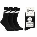 Wens Black School Socks With White Strips For Girls, Boys, Kids & Men Of All Ages (Pack Of 3) | Heavy Elastic, Streachable & Com