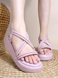 Shoetopia Womens & Girls Peach Wedges Sandal Solid Criss-Cross Strap Design Stylish Comfortable Durable Heels Perfect For Casual Party Eu41,Peach,8,B0FF3G8WYW