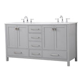Elegant Decor Irene 60 Solid Wood And Stone Double Bathroom Vanity In Gray