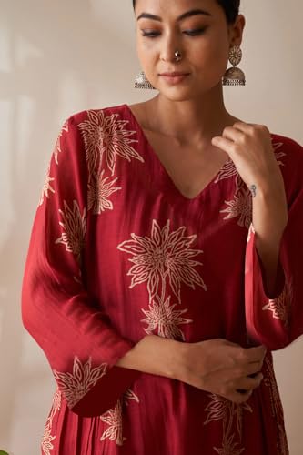 Anni Designer Women'S Rayon Viscose Straight Printed Kurta With Pant (Robin Red-Vks01_Xl_Red_X-Large),Red,XL,,,