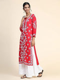 Gosriki Women'S Cotton Blend Chikankari Embroidered Straight Kurta (Pot-Red-Gs_Xl_Red_X-Large),Red,,B0CD7S1LDX