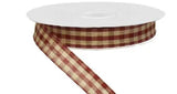 Primitive Gingham Check Ribbon, 5/8 inch x 10 Yards (Tan and Red)