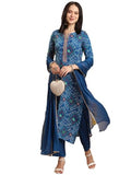 Gosriki Women'S Rayon Blend Straight Bandhej Printed Kurta With Pant & Dupatta (Turae Cerosin-Vks04-Gs_S_Dark Blue_Small),Dark Blue,,B0DJK1J2DF