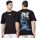 ADRO Oversize T Shirt for Men | Drop Shoulder T Shirt | Mens Oversize T-Shirt | 220 GSM Cotton Oversize Tshirt | Trendy Front and Back Printed T Shirt|OVR24-L1-SAIL-BL-L Black,Black