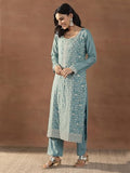 Libas Women'S Silk Blend Kurta Set (49520_Blue_Xl)