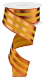 Metallic Vertical Stripes Wired Edge Ribbon, 1.5 x 10 Yards (Dark Yellow, Copper)