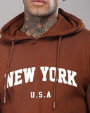 ADRO Hoodie for Men 320 GSM Soft Cotton Hoodies Long Lasting Prints New York Hoodie for Winter | Mens Hoodies | Sweatshirt for Men|H24-NEW-BR-S,Downtown Brown