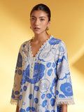 Lookmark Women'S Printed Cotton Blend Straight Kurta Pant Set With Lace - Comfortable Ethnic Wear For Women, Elegant Design, Suitable For Various Occasions (Az-Lm-Og-Ks2118 Blue-Xl)