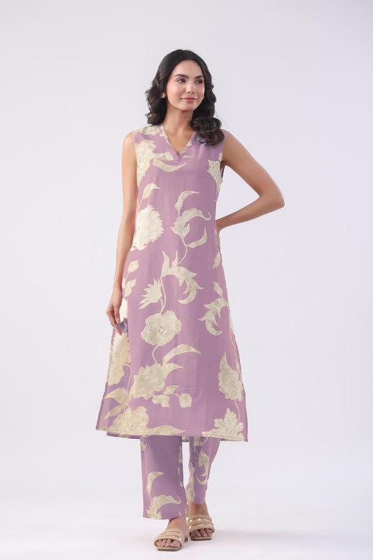 Anni Designer Women'S Rayon Viscose Straight Printed Kurta With Pant (Teras Purple_M_Purple_Medium),Purple,M,,,