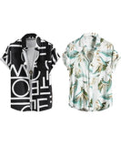 LookMark Men's Cotton Blend Casual Beach Wear Shirts | Stylish Printed Shirts for Men | Comfortable Summer Wear | Party Vacation & Daily Casuals (Pack of 2) (Printed Shirt ADAM Black-Elias-L),Black-White