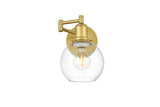 Living District Davian 1-Light Metal/Glass Swing Arm Wall Sconce In Brass/Clear