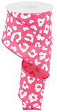 Leopard Animal Print Wired Edge Ribbon for Bows, Wreaths, Crafts, and Decorations, Royal Burlap Canvas (Hot Pink, White, 2.5 x 1