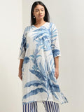 Anni Designer Women'S Cotton Blend Straight Printed Kurta With Palazzo (Rilaka Blue_S_Blue_Small),Blue,S,,,