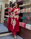 Anni Designer Women'S Cotton Blend Straight Printed Kurta With Palazzo (Cukari Red_S_Red_Small),Red,S,Rayon Blend,Straight,