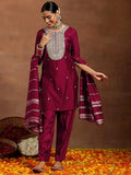 Libas Women'S Silk Blend Kurta Set (Gs941_Maroon Maroon L