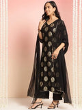 Gosriki Women'S Rayon Blend Printed Straight Kurta With Pant & Dupatta (Jubal Black-Vks01-Gs_Xxl_Black_Xx-Large),BLACK,2,B0DT76R6M7