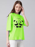Kotty Women'S Cotton Blend Printed Oversized T-Shirts,Neon GreenApparel,S