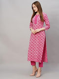 Anni Designer Women'S Cotton Blend Printed Straight Kurta With Pant (Vanar-Pink_Xl_Pink_X-Large),Pink,XL,Cotton Blend,Regular,
