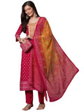 Gosriki Women'S Rayon Viscose Printed Straight Kurta With Pant & Dupatta (Subhi Pink-Vks04-Gs_Xl_Pink_X-Large),Pink,,B0DV4D1MG6
