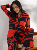 Libas Womens Printed Viscose Co-Ord Set For Women Red Xl