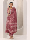 Libas Womens Printed Cotton Straight Kurta With Trousers And Dupatta Rust S